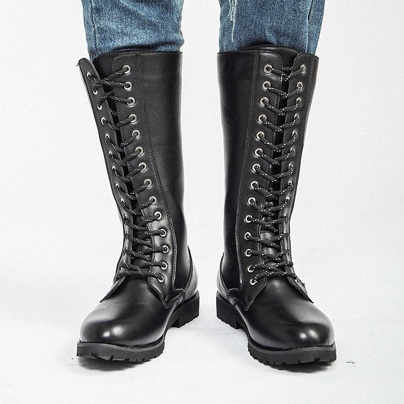 

Hot Sale-Knee High Boots Mens Boots Leather High Men Long Equestrian Motocycle M541, Black