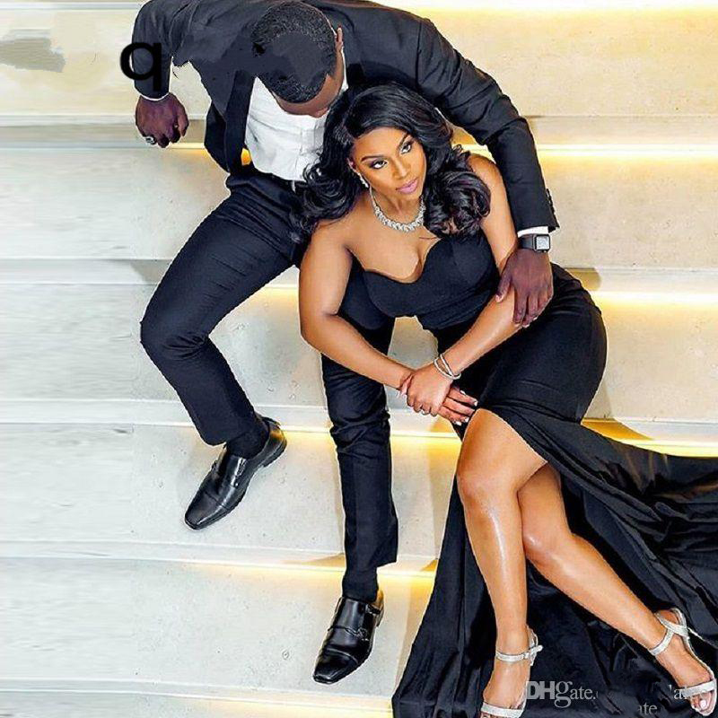 

Vintage Black Mermaid Evening Dresses Sweetheart Front Slit Sweep Train Prom Dresses for Black Girls Formal Dress 2020