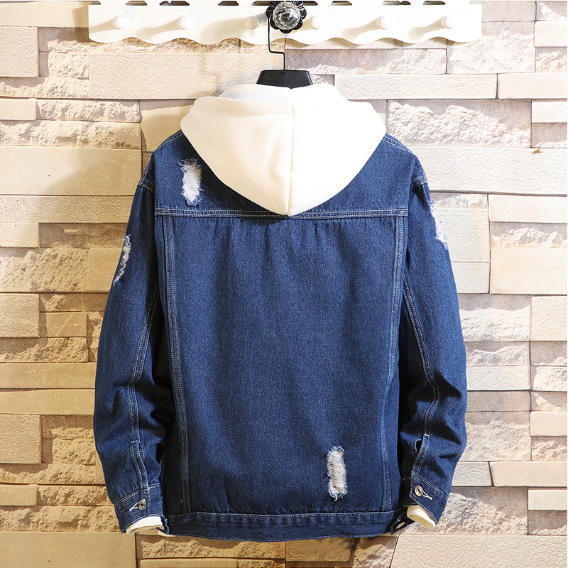 

quality Men' clothing High man coats Fashion Jeans Jacket Casual loose Ripped Holes Vintage Bomber Denim Jackets, Black