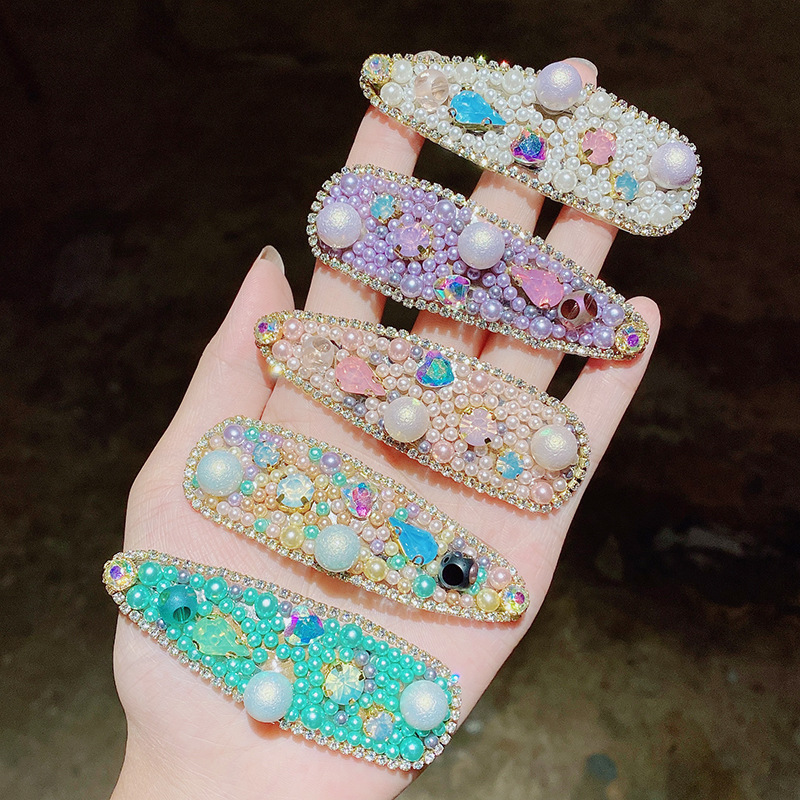 

Korea Shiny Filling Crystal Grid Hairpins Women Imitation Pearl Barrettes Waterdrop Colorful Hair Clips Girls Hair Accessories