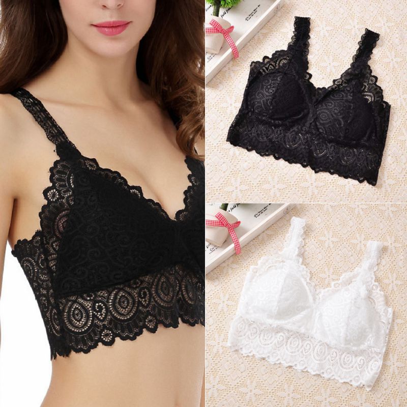 

2018 New Sexy Women Lace Crochet Bralette Bra Bustier Crop Top Floral Cami Padded Tank Tops, White