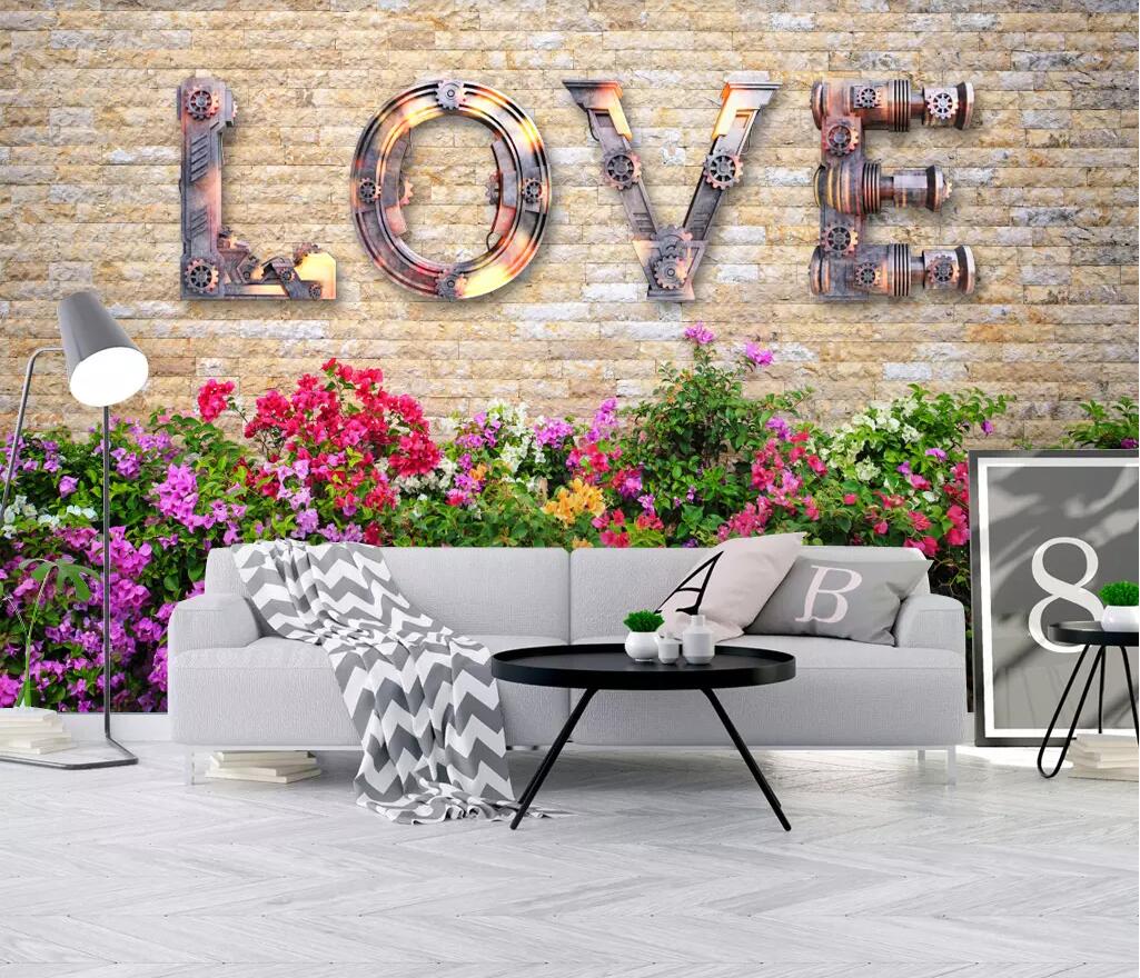 

3d room wallpaper custom photo non-woven mural European retro nostalgic LOVE brick wall bar KTV background wall wallpaper for walls 3 d, Picture shows