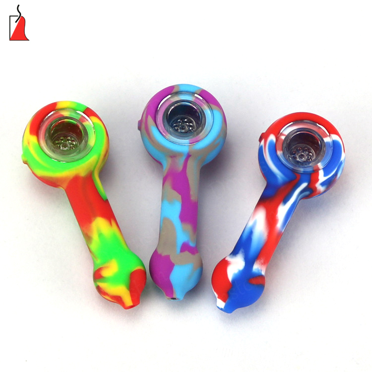 

4 inch Spoon Shape Silicone hand water pipe Dab Rigs oil rig water pipes Cigarette Oil Box Oil Box Tobacco Smoking Pipe