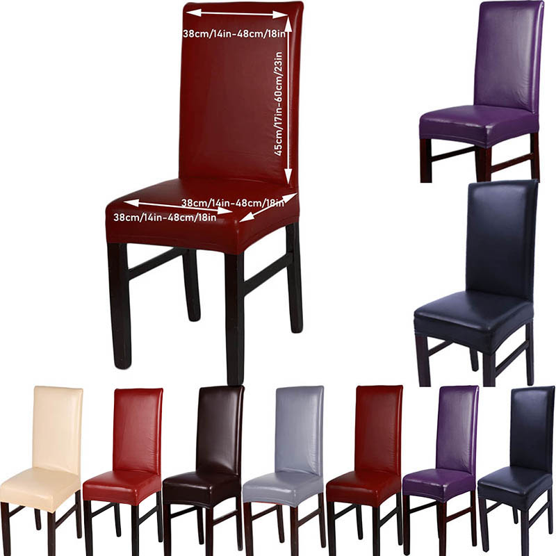 

Stretch Solid PU Leather Waterproof Dining Chair Covers Slipcover Removable Short Chair Cover for Home Party Wedding Decoration