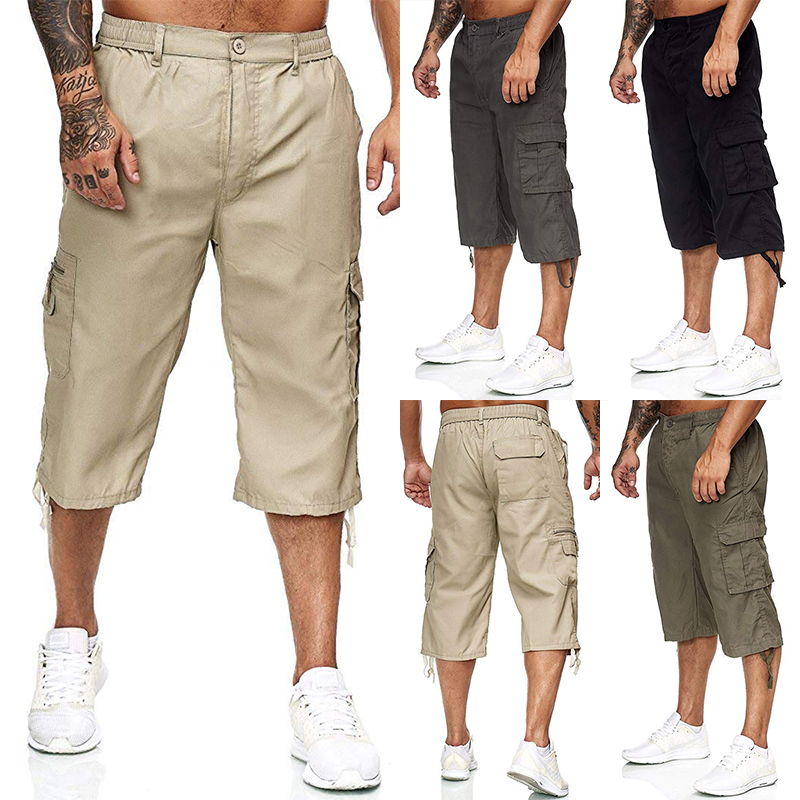 

2020 Summer Mens Loose Cropped Pants Male Quick Dry Casual Streetwear Short Trousers Man Outwear Cargo Joggers Pants, Max142 grey