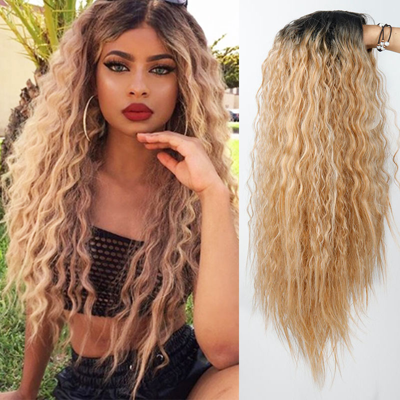 

26 Inch Synthetic Wig Blonde Red Black Ombre Black Wig for Women Long Curly Blonde Brown Red Brown Hair Female, 3300