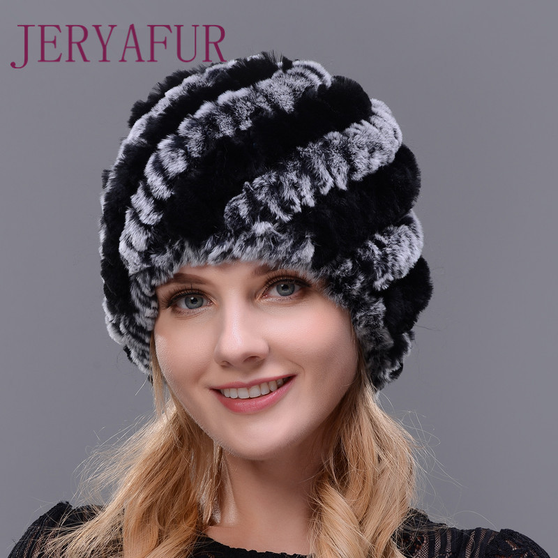 

Winter hats for Russian women real fur knitted hats handmade fur Rex warm high quality, Color7