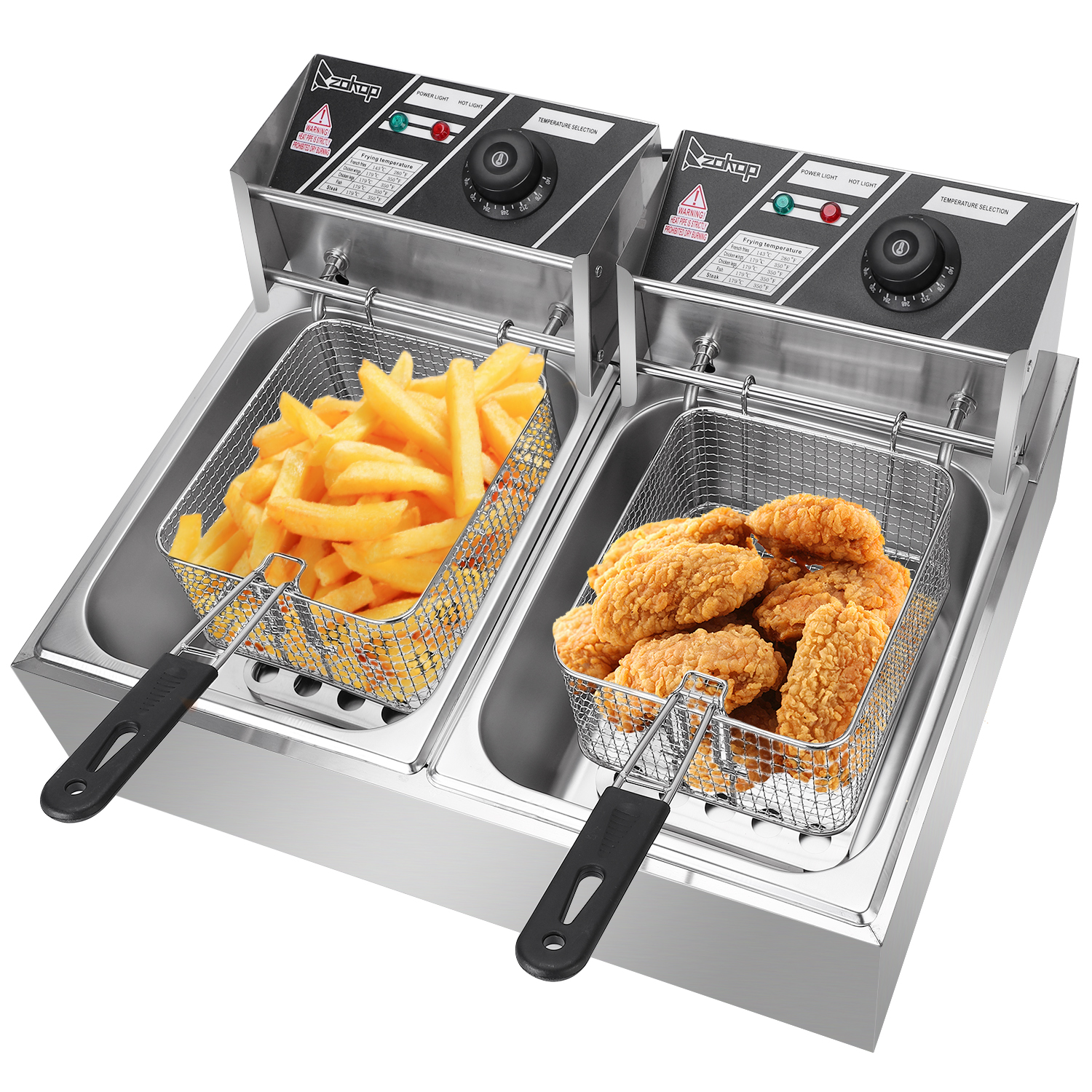 

5000W 12.7QT Electric Deep Fryer Dual Tank Frying Cooking Machine Commercial Deep Fat Fryer with Basket & Drain Prof 12L Free Shipping