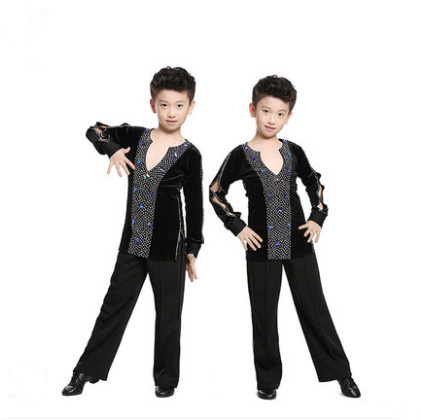 

Kid Black Professional Ballroom Latin Salsa Dance Competition Costume T Shirt Top Leotard for Boy Dancing Clothing Clothes