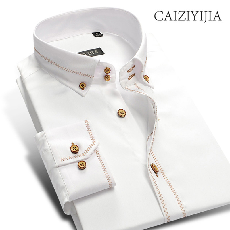 

Men' Dress Shirts CAIZIYIJIA Wedding Shirt White Long Sleeve Mens 100% Cotton Camisa Masculina Brand Clothing Casual, Czcfb503615