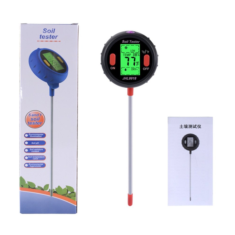 Medidor digital de humedad para suelo 4 en 1 JDD medidor de temperatura y luz solar, para jard/ín, agricultura, interior y exterior
