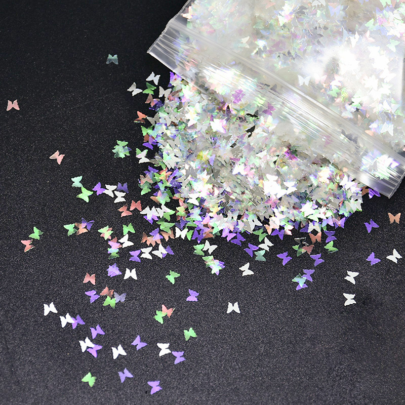

3mm Mirror Holographic Glitter 50g Butterfly Glitter Colorful BUTTERFLIES Nail Art, Nail Polish, Art Shape