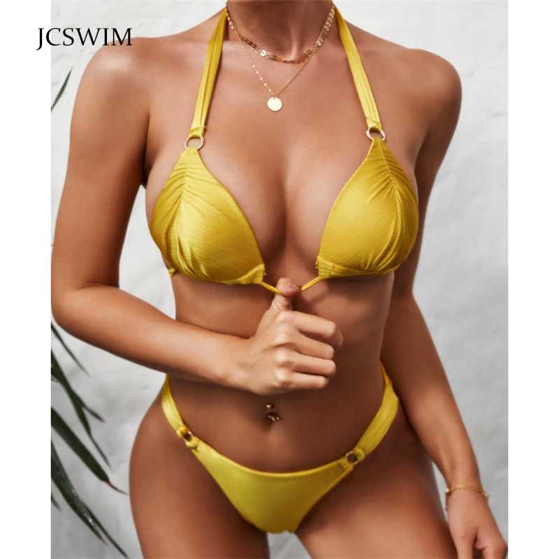 

JCSWIM Low Waist Bandage Bikini Swimwear Women 2020 Summer Beachwear Swim Bathing Suit Solid Backless Brazilian Swimsuit Biquini