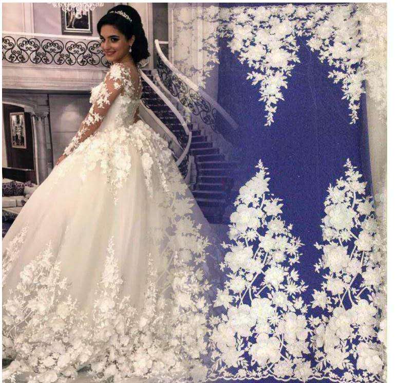 

high-end embroidery net lace Nigerian Embroidered Lace Fabric with 3D flower African Fabric with beads weddig dress