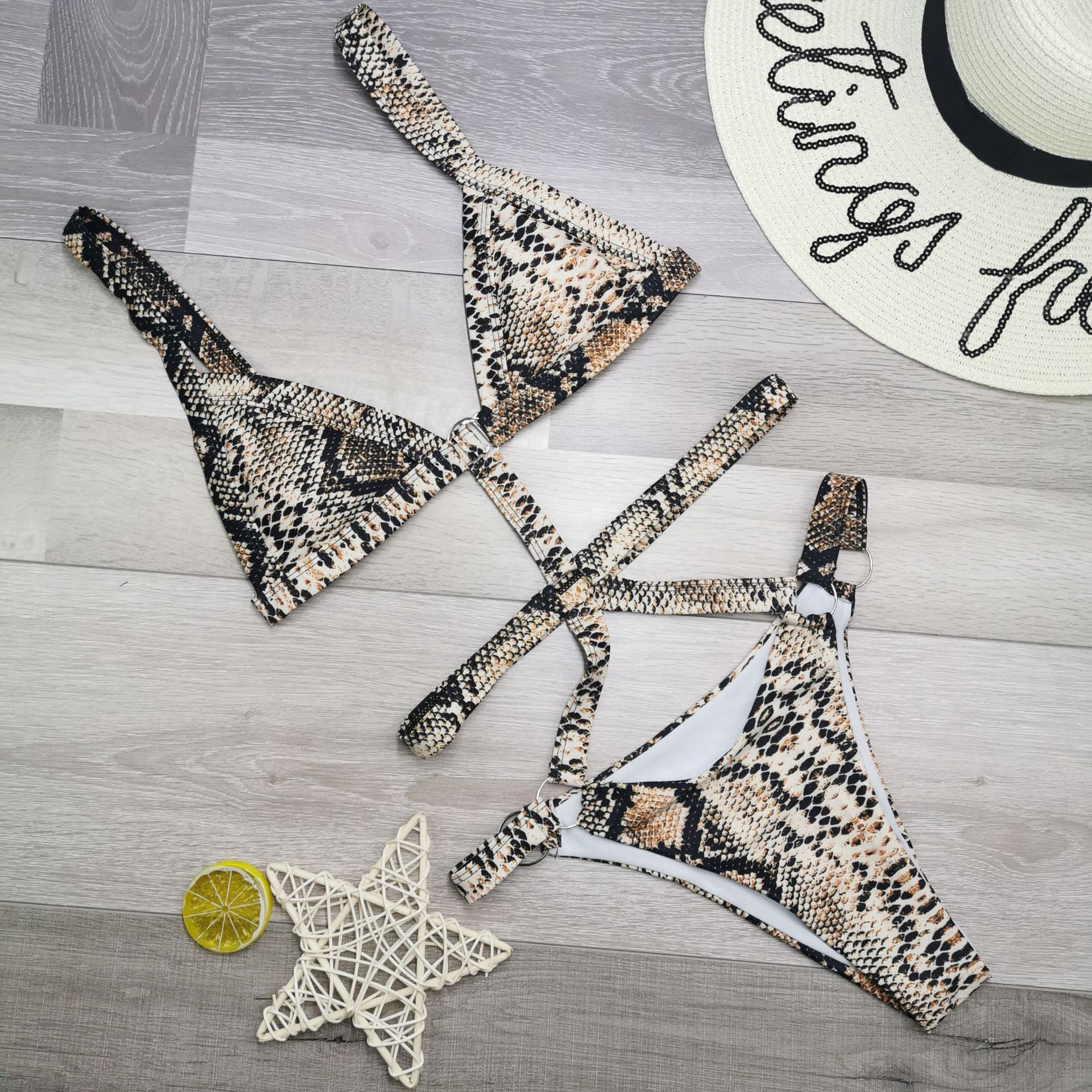 Snake print Bandage One Piece Swimsuit Crisscross Strings Swimwear Women Sexy Bathing Suits High Cut Monokini Designed Micro Swimsuit 2020