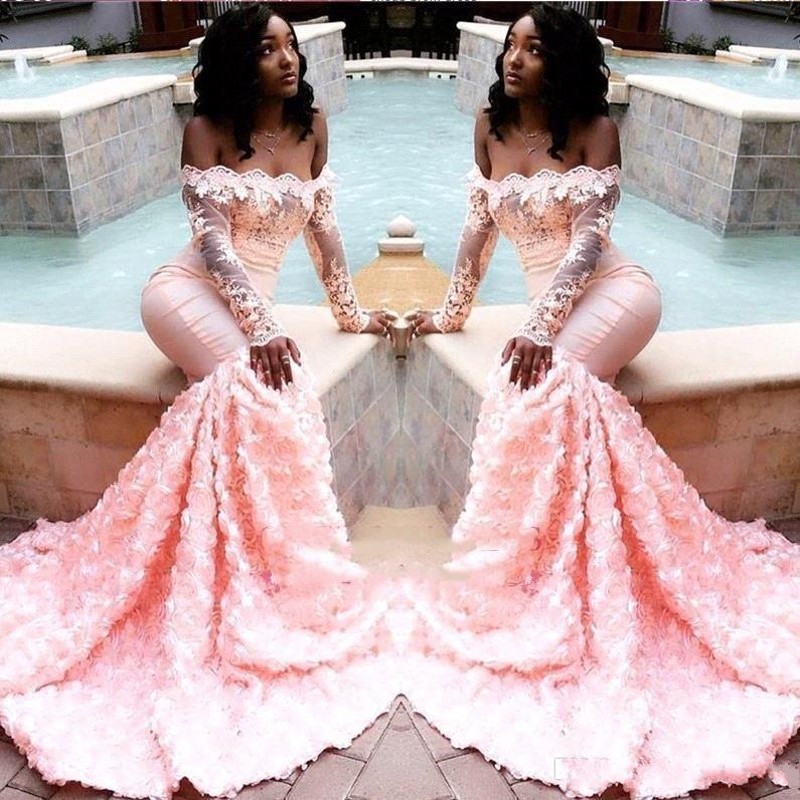 

2020 Sexy African Pink Mermaid Prom Dresses Long Sleeve Black Girls Event Formal Party Evening Gowns BC1251, Dark red