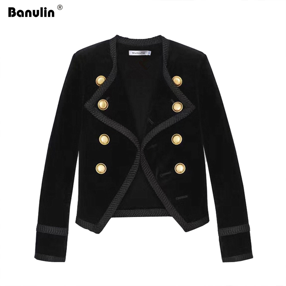 

Banulin Runway Women Notched Collar Short Jacket Coat 2019 Autumn Winter Double Breasted Suit Female Velvet Black Slim Outwear