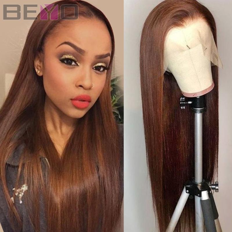 

Brazilian Straight Lace Front Human Hair Wigs Pre Plucked 360 Lace Frontal Wig 180 Density Brown 13X6 Front Wig Remy Wigs, Natural color