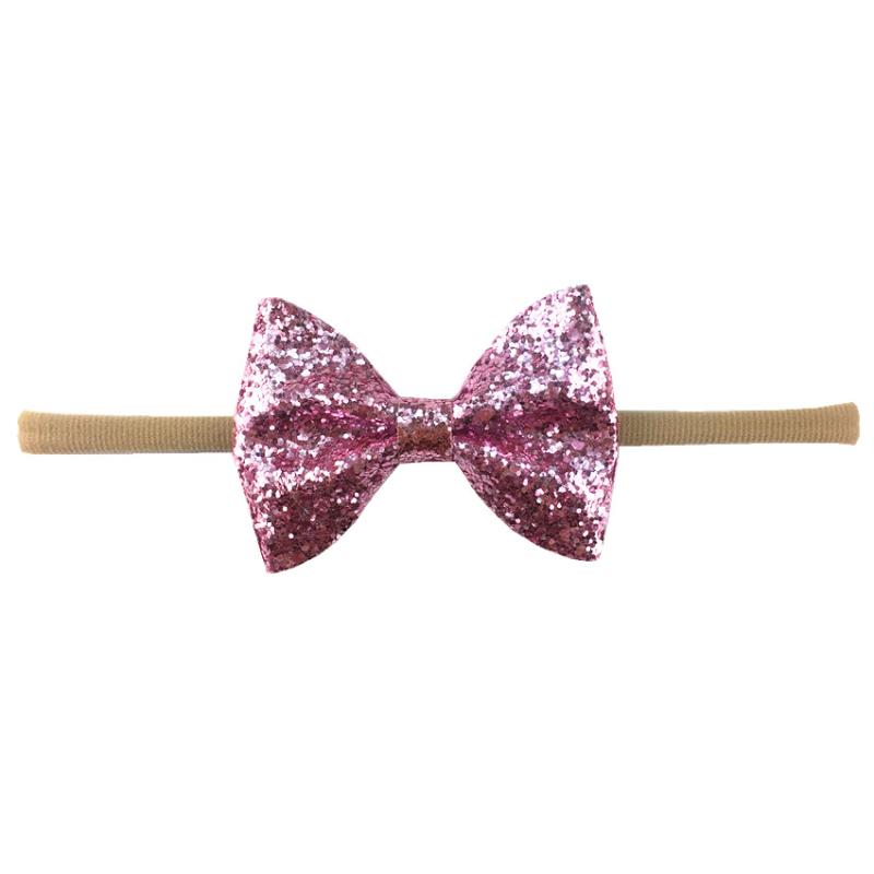 

30 pcs/lot, 8.5 cm fashion glitter simple bow with girl's nylon headband, White