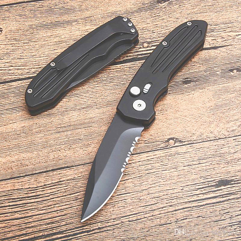 

Auto Survival Tactical Folding Knife 440C Black Half Serration Blade Aluminum Handle With Retial Box Package