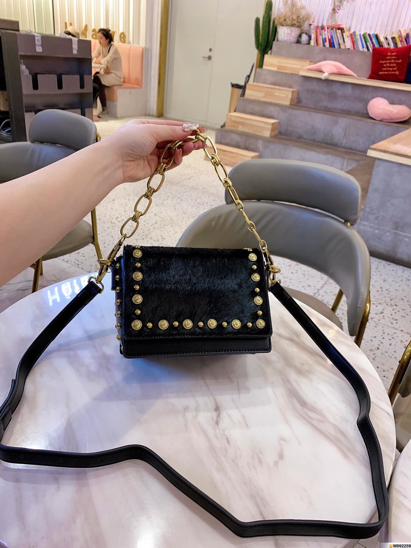 Le donne morbido e finta pelliccia a tracolla Tote Hobo Shopper colore blocco di grandi dimensioni