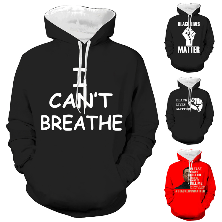 9 3D style imprimé Lettre Hoodies Je ne peux pas respirer Occasionnels automne sweat à capuche manches longues noir hommes femmes Matière vie de