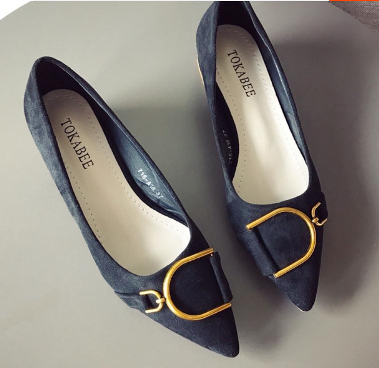 

Free send 2018 Autumn and winter new style Fashion Suede Shallow mouth pointed end Low-heel Women's Shoes, Black