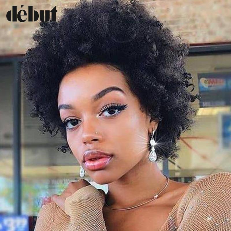 

Debut Afro Kinky Curly Human Hair Wigs For Black Women Remy Brazilian Short Curly Hair Wigs Women's Pixie Cut Short, As pic
