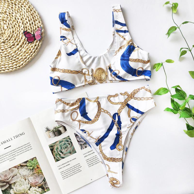 

2020 Bikinis Set Sexy Women Printed Camisole Buckle Bikini Swimwear Swimsuit Two Piece Swimsuit Bathing Beachwear biquini suit