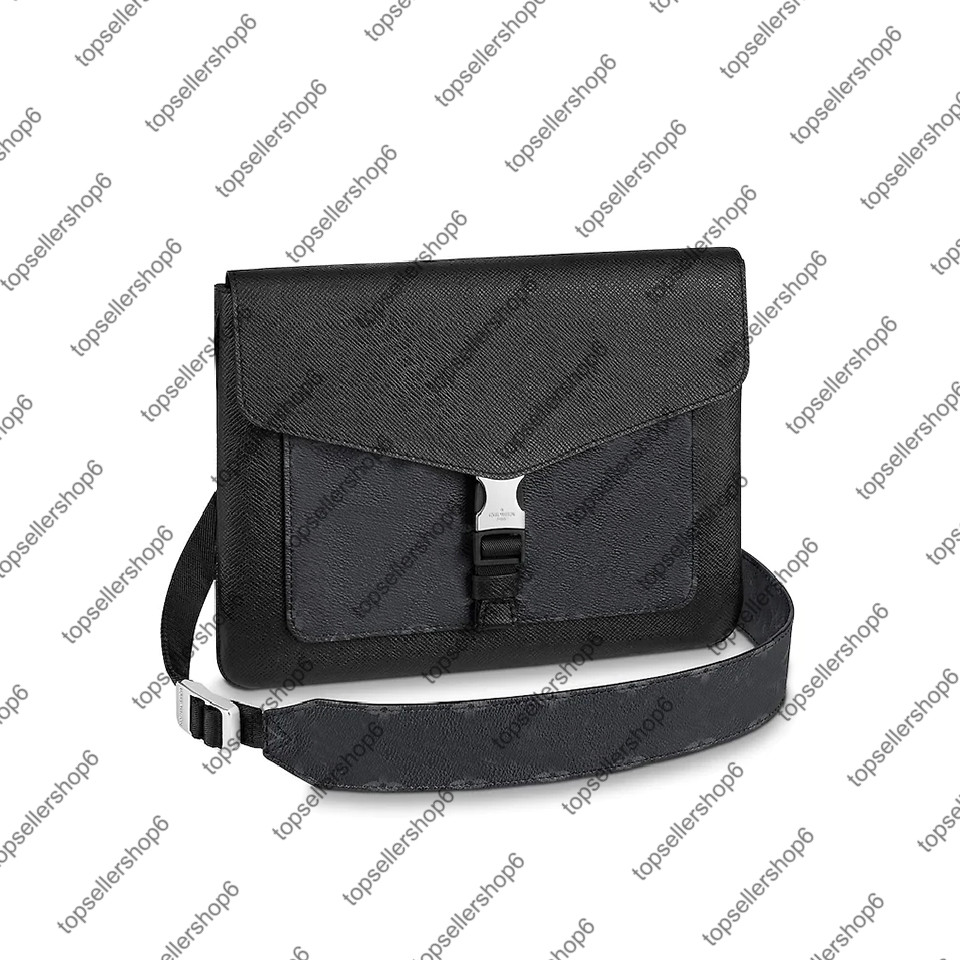 

M30413 Men Outdoor Flap Messenger Purse Bag Slim-line Design Eclipse Black White Envelope-style Flap Genuine Leather Shoulderbag Bag, Not sell alone gift bag