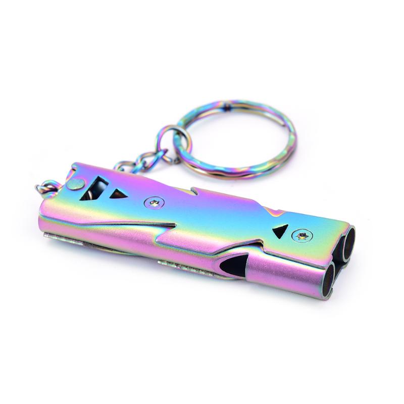 

1PCS Double Pipe High Decibel Stainless steel Keychain Cheerleading Whistle Outdoor Emergency Survival Whistle