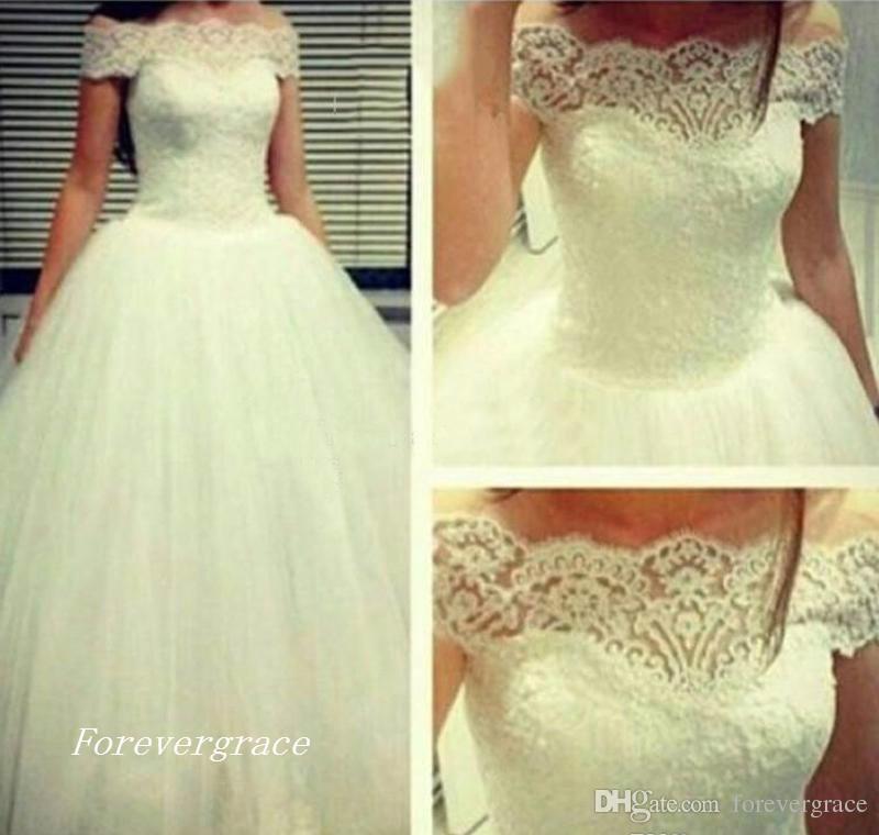 

2019 Graceful Ball Gown Wedding Dress Pricness Sweep Train Lace Long Arabic Dubai Bridal Gown Custom Made Plus Size, Silver