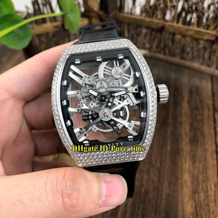 

Men's Collection Vanguard V 45 T GR CS SQT (NR) Silver Skeleton Dial Miyota Automatic Mens Watch Steel Diamond Case Leather /Rubber Strap, M-m15c (1)