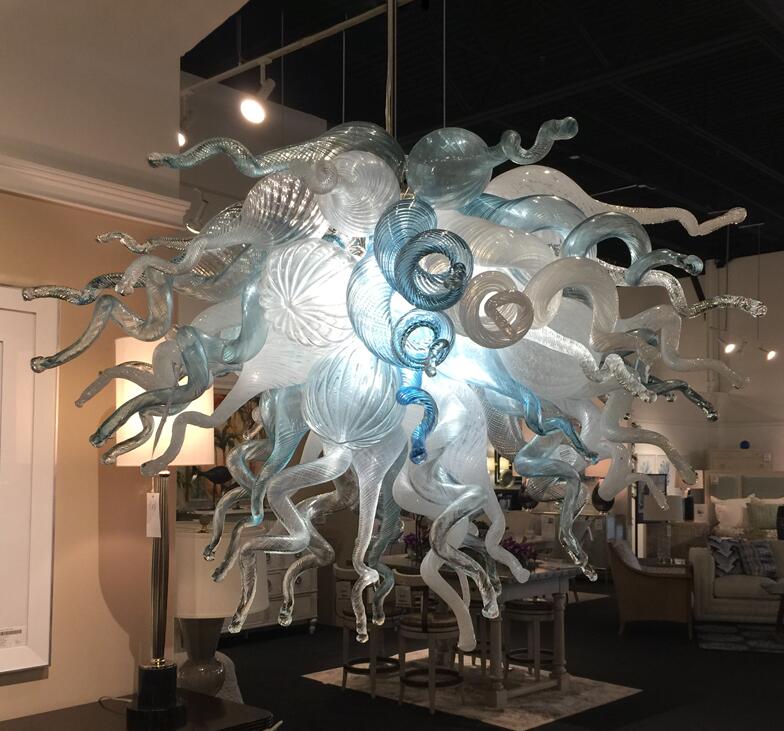 White and Blue Lamps Chandeliers Lighting Hand Made Chandelier LED Art Decorative Murano Glass Pendant Lamp-image-531608462