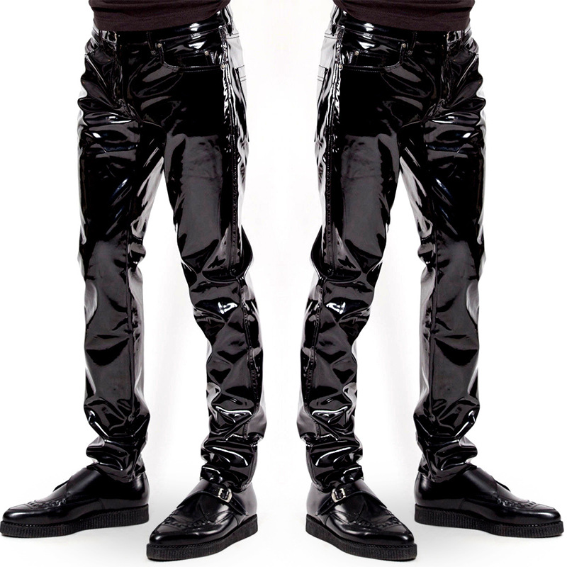 

MENS SHINY PATENT LEATHER LOOK PVC JEANS GOTH TROUSERS FLY JEANS X6005 28" 30" 32" 34" 36" 38", Black