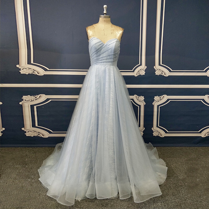 

Light Sky Blue Strapless A Line Glitter Lace Beaded Girls Dancing Prom Dress, Pink