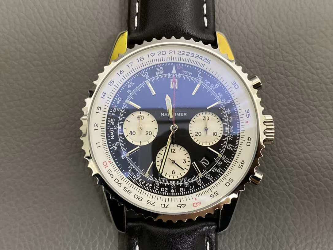 

2020 Men's Watch 46MM VK Quartz Black Leather Strap Waterproof Luxury Watch Classic