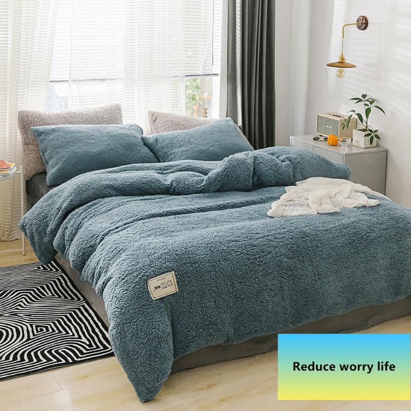 

Home Textiles Quilt Cover 1pcs Pillow Case 2pcs Winter bedding set soft warm lamb cashmere duvet cover solid fleece bed, Green
