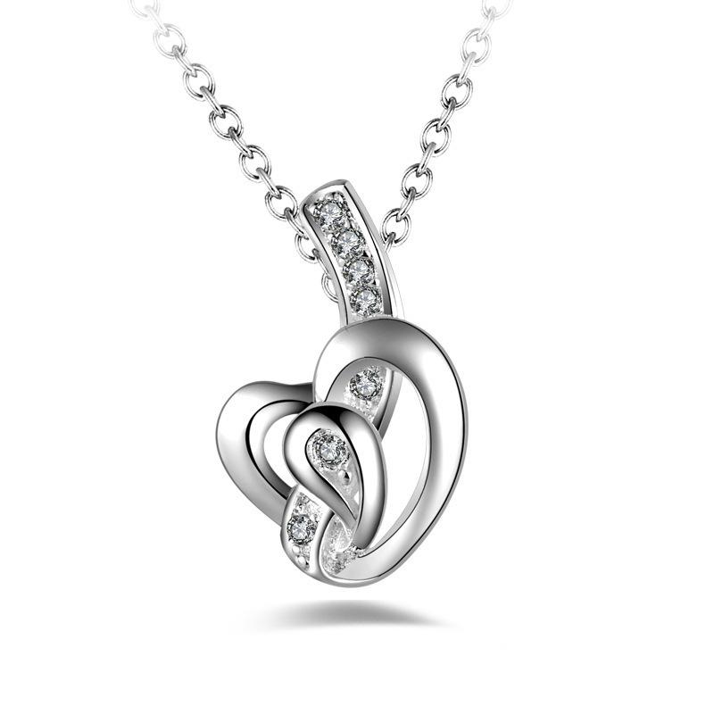 

OMHXZJ Wholesale Personality Pendants Necklaces Fashion OL Woman Girl Party Gift Silver Heart Zircon 925 Sterling Silver Pendant Necklace NC86