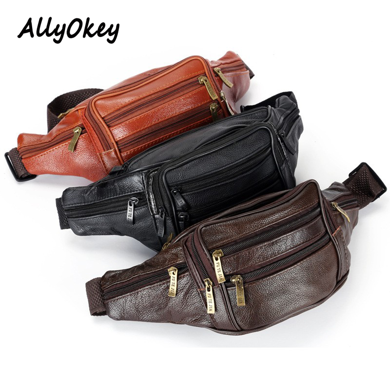 

Fanny Pack Men Genuine Leather Waist Packs Fashion Men Organizer Travel Pack Necessity Banana belt Mobile Phone Bag N-76, Black