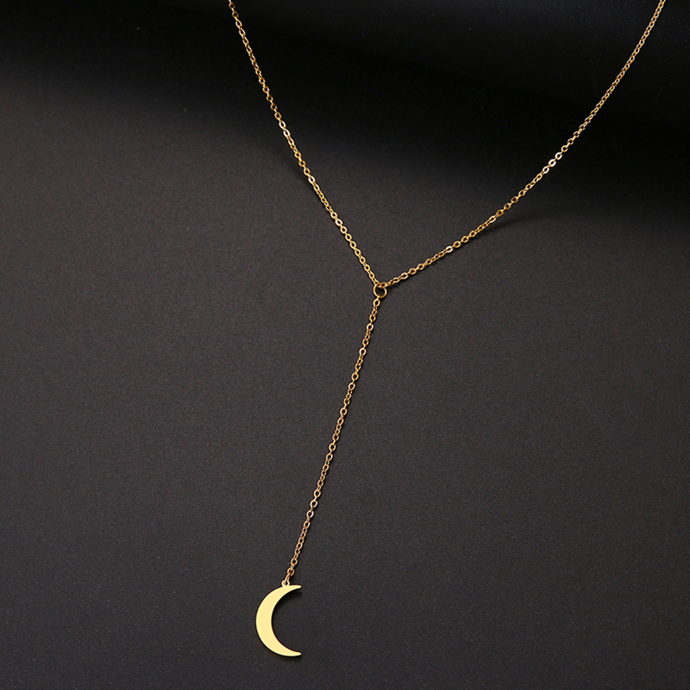 

Jewellery Genuine Women Necklace Long Chain Delicate Moon Gold Color Stainless Steel Pendant Necklace Engagement Jewelry Gift Female's