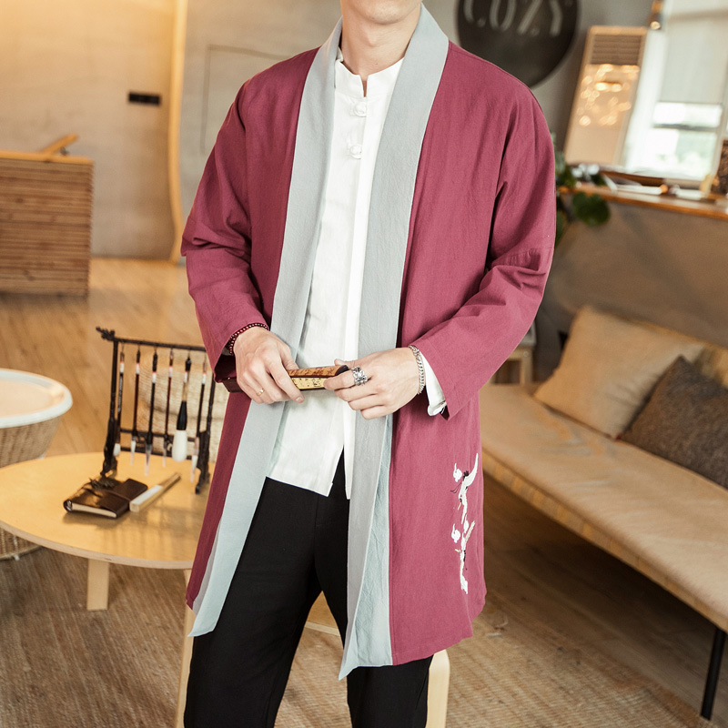 

2020 spring new retro cardigan jacket men's Chinese meditation clothing cotton linen Hanfu cloak casual long windbreaker men, Black