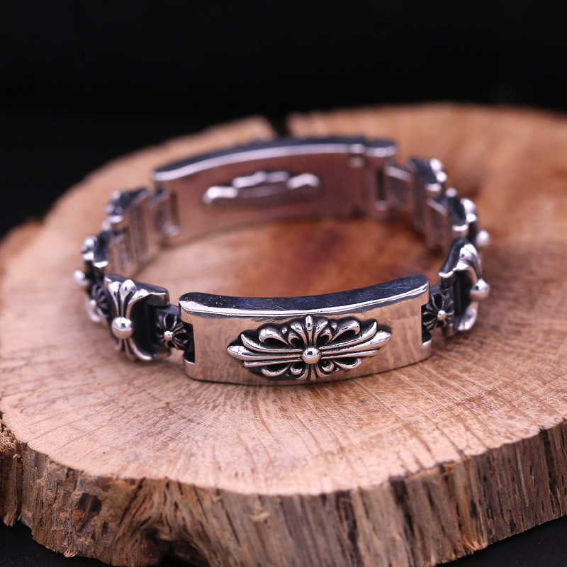 

925 sterling silver bracelets handmade jewelry antique silver crosses sword charm link chain designer vintage bracelets for Men nice gifts, Black