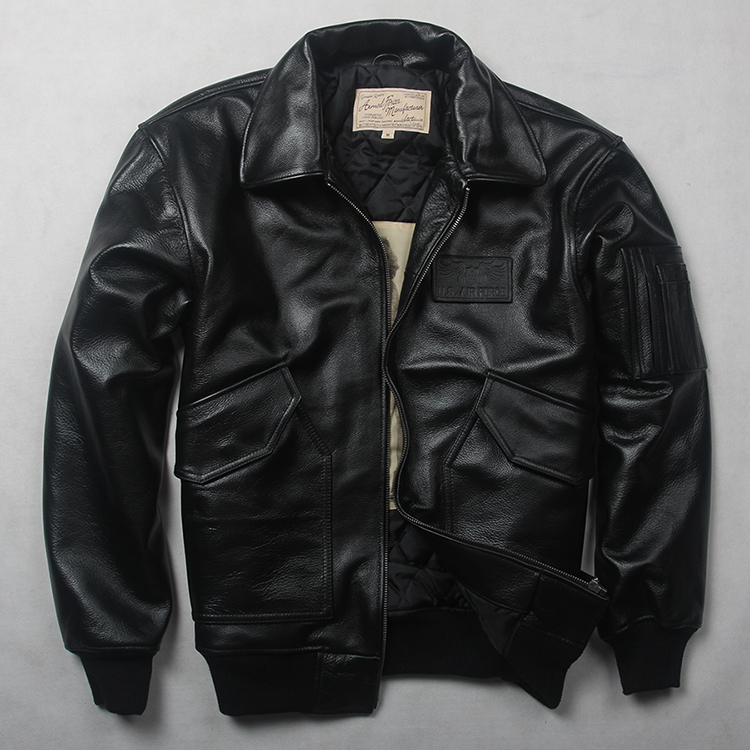 

Air Winter Men' Force Flight Genuine Men Motorcycle Cow Leather Coat Bomber Jacket plus size, Black