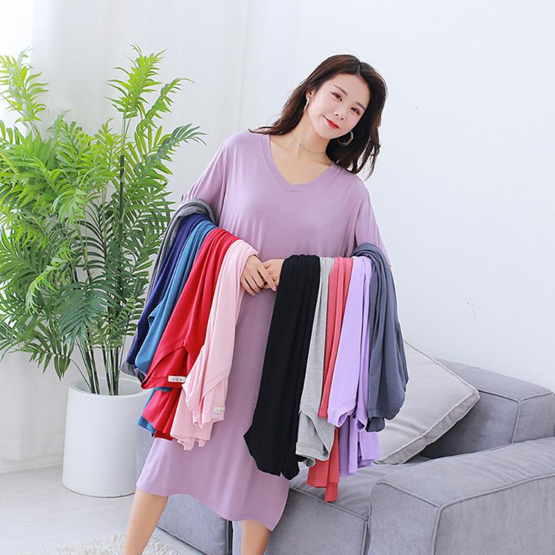 

Fdfklak Summer New Sleepwear Modal Short-Sleeved Sleepshirts Loose Nightgowns Women Night Gown Sexy Sleeping Dress 11 Styles, Deep gray