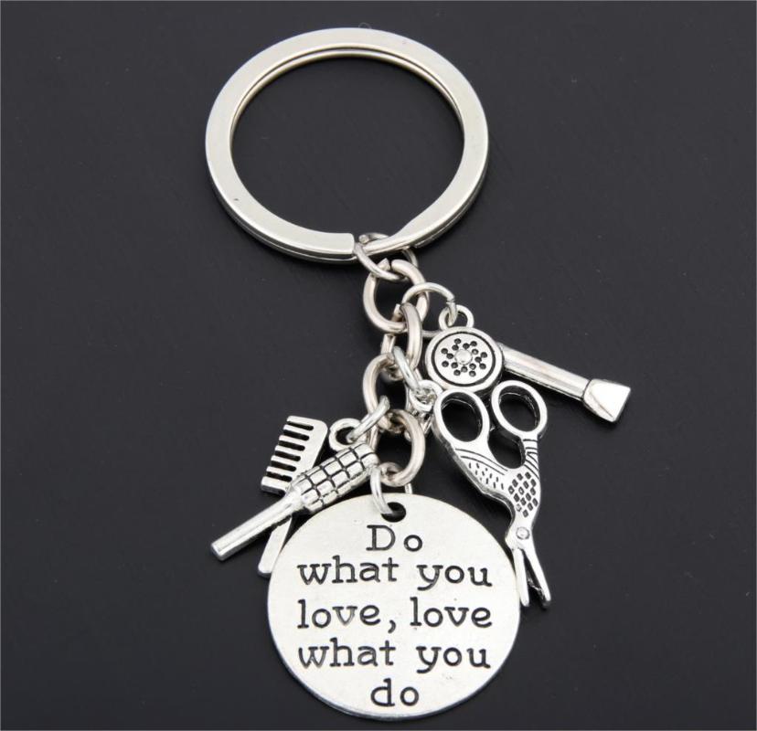 

1pc Hairstylist Keychain Comb Hair Dryer Scissors Key Chains Alloy Gold Silver Keyring For Women Men Jewelry Barber Gift