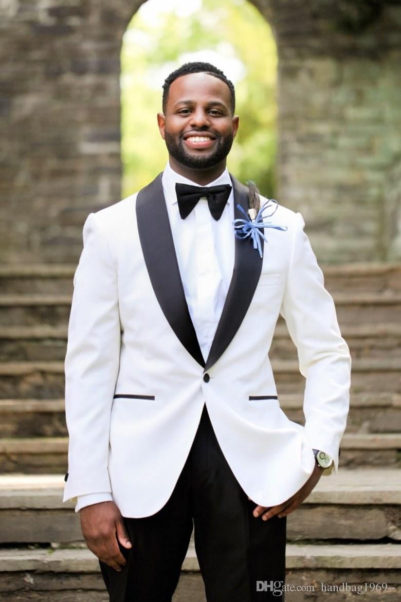 

New Arrivals One Button White Groom Tuxedos Shawl Lapel Groomsmen Best Man Blazer Mens Wedding Suits (Jacket+Pants+Tie) D:85, Same as image