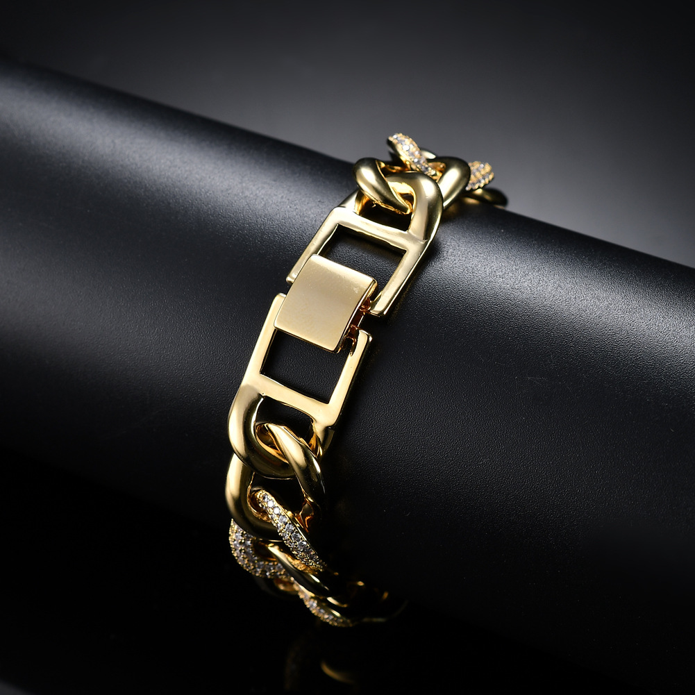 

Wholesale-13mm 7.5inch Brass Hip hop Iced Out Zircon Cuban Chain Bracelet Men's Jewelry Copper CZ Cuban Bracelet