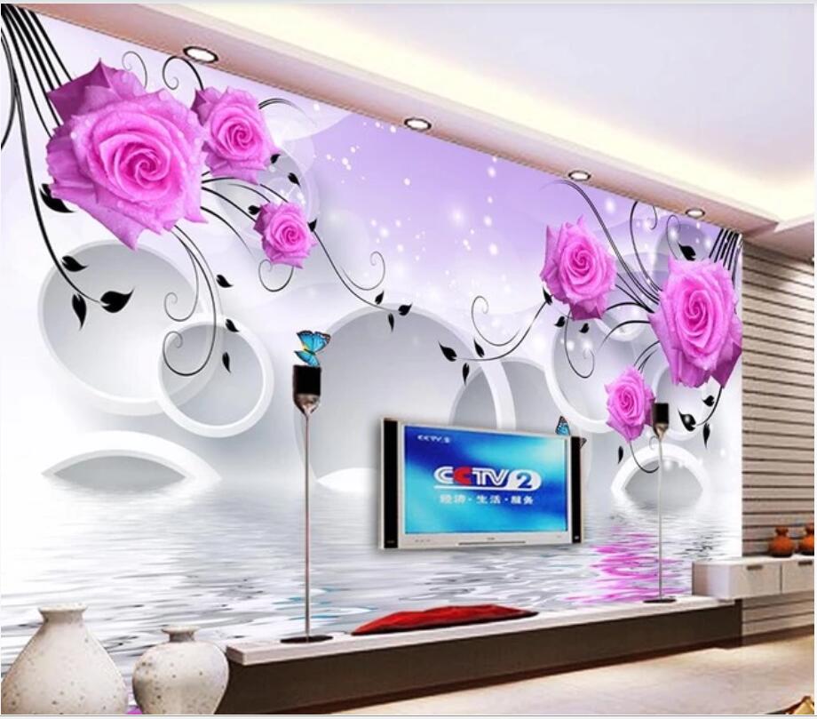 

3D room wallpaper wall sticker custom photo Rose reflection 3D stereo circle TV background wall dynamic murals wallpaper for walls 3 d, Non-woven