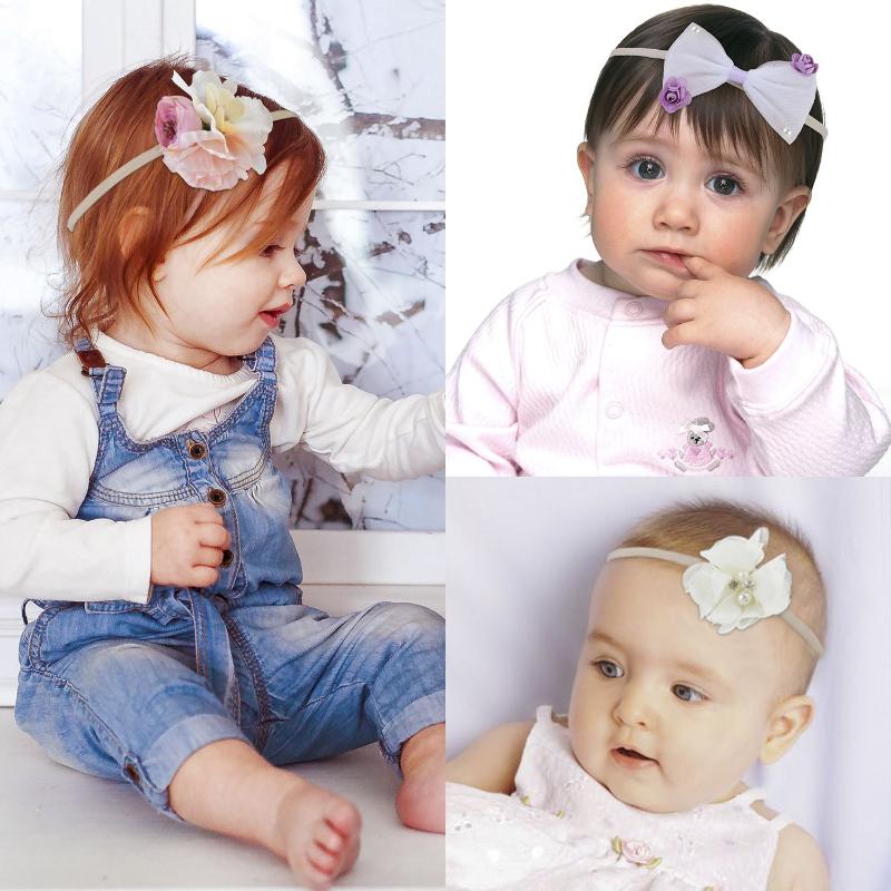

10PCS Baby Headband Fashionable Flower and Bowknot Decor Baby Photo Headband Hair Wrap, As pic